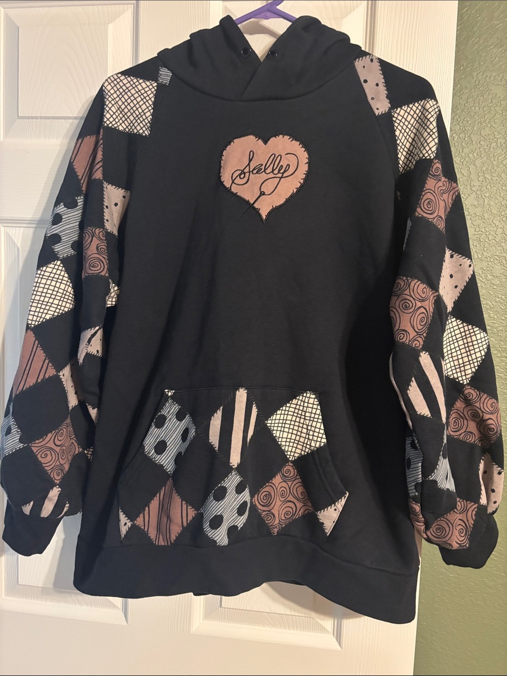 Disney Black Pullover Hoodie with Pink Patchwork Heart
